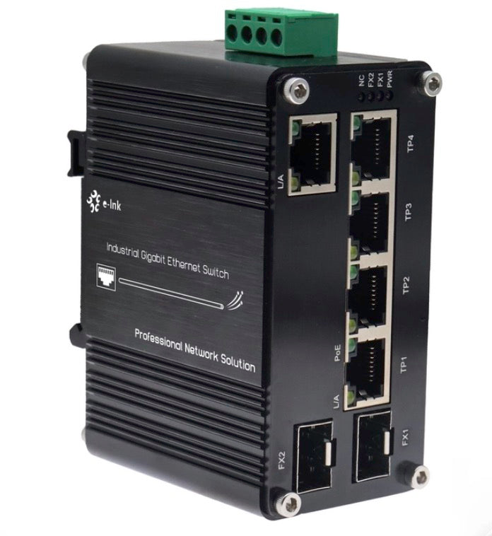 Industrial PoE Powered 5-Port 10/100/1000T + 2-Port 100/1000X SFP Ethernet Switch with PoE Passthrough